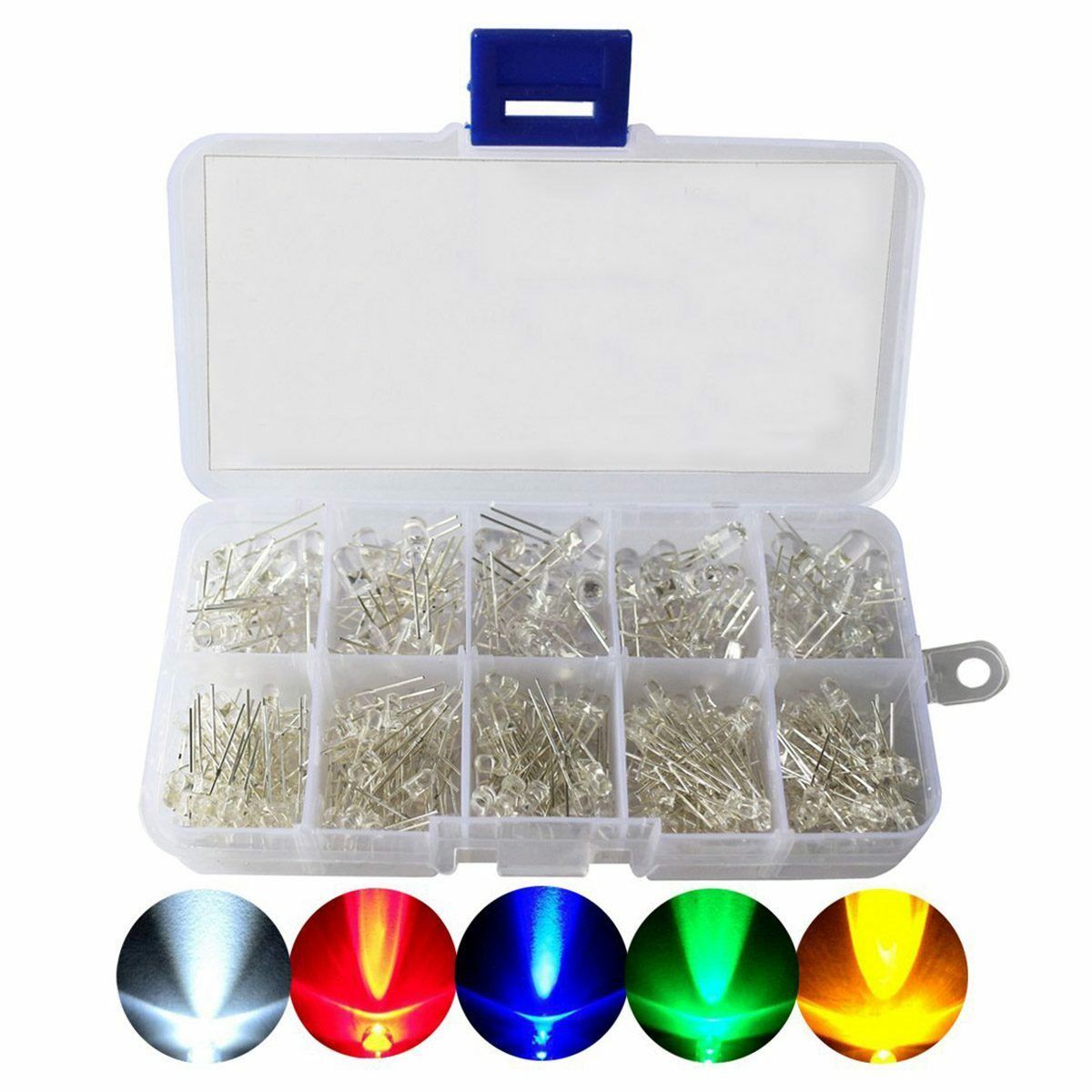 KIT 300 Diodos LED 3mm 5mm transparentes con caja 5 colores - MonarcaTech