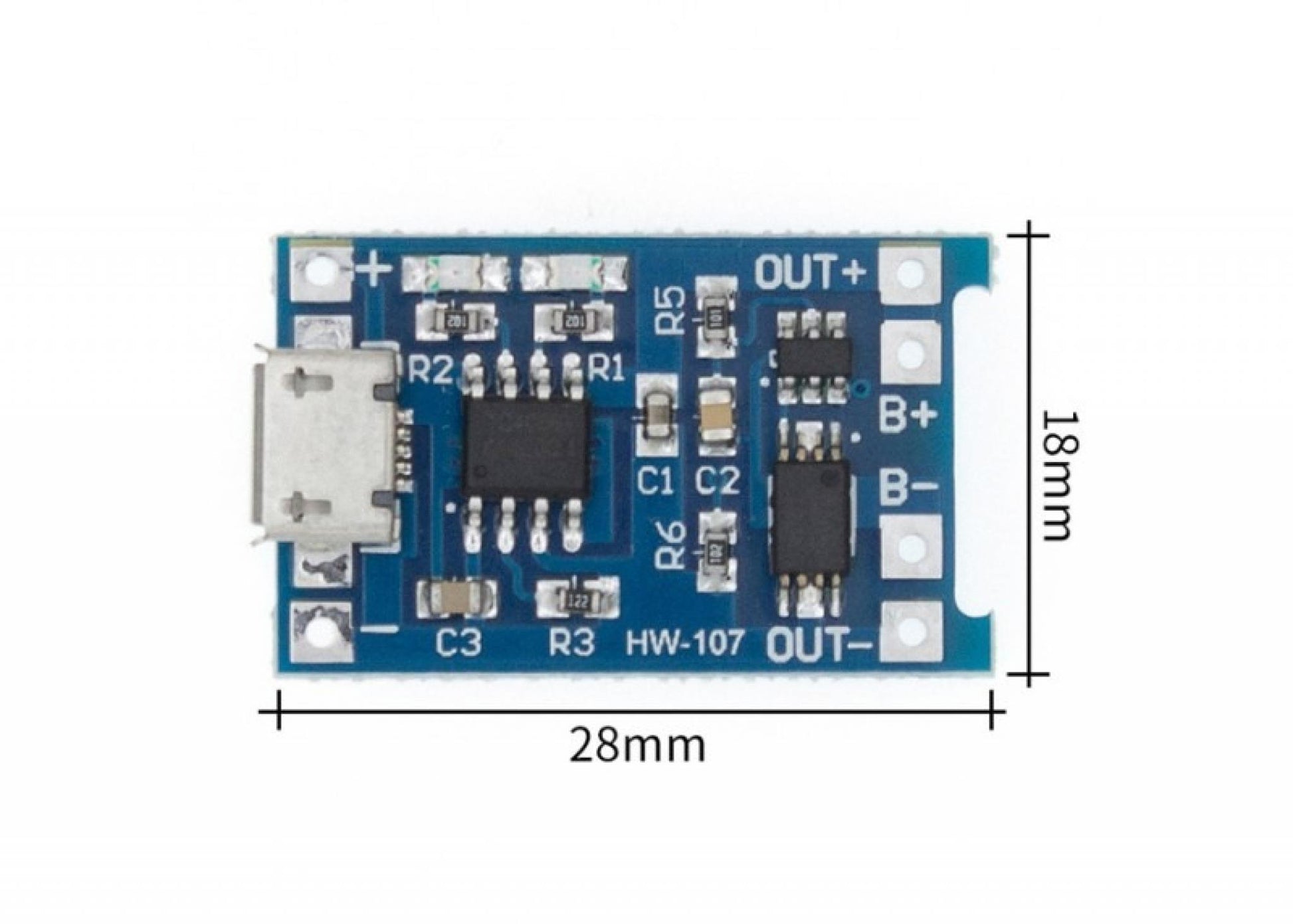 TP4056 Micro USB 5V 1A Controlador de Carga de Litio Li - Ion Módulo Cargador de Batería - MonarcaTech